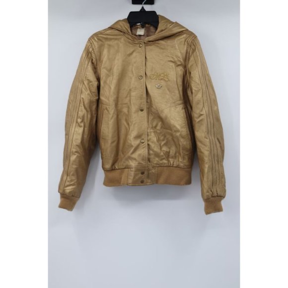 adidas Jackets & Blazers - adidas women's size XS leather snap button closure jacket hooded gold trefoil